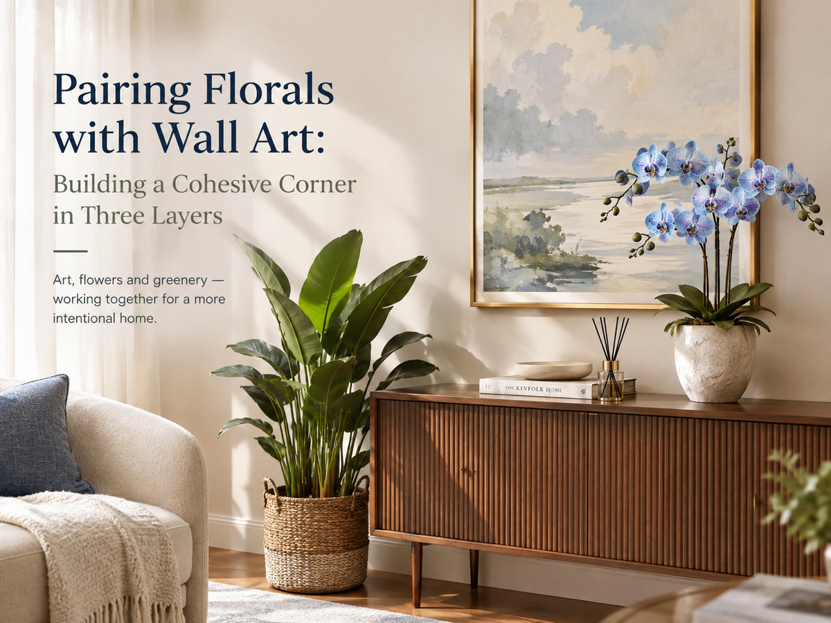 Pairing Florals with Wall Art: Building a Cohesive Corner in Three Layers