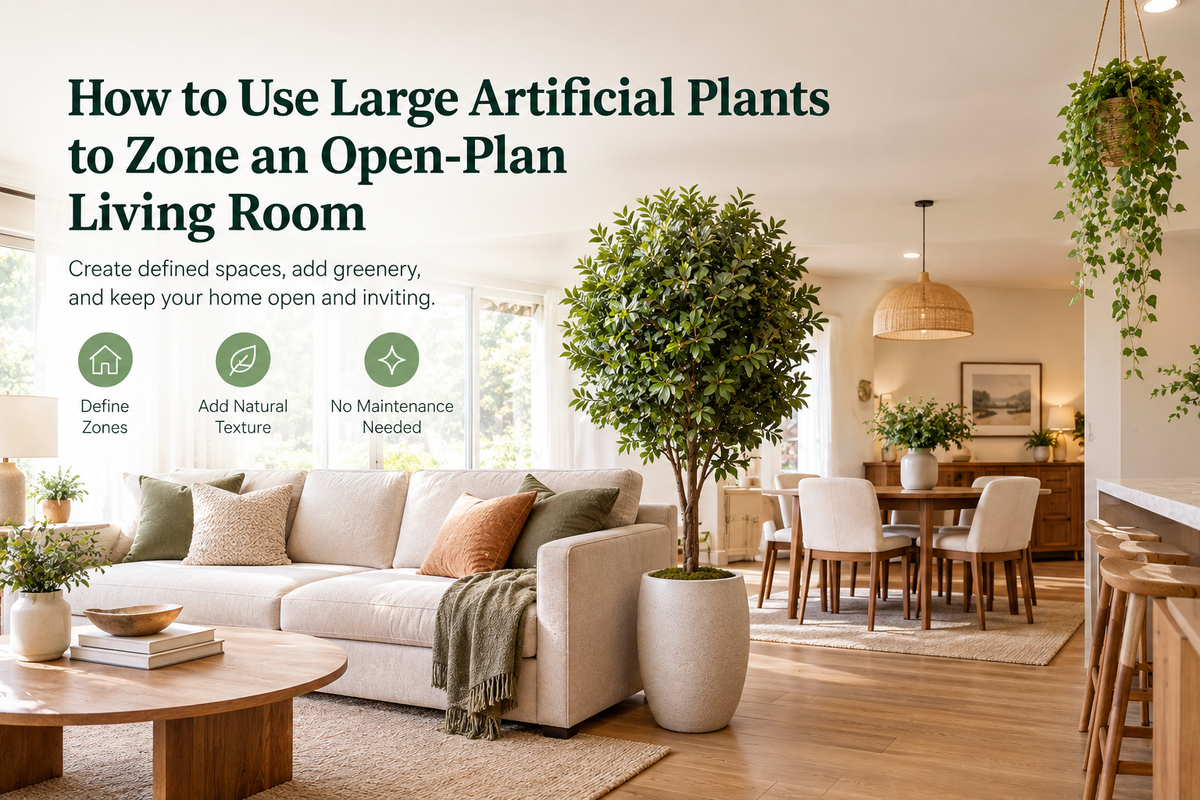 How to Use Large Artificial Plants to Zone an Open-Plan Living Room