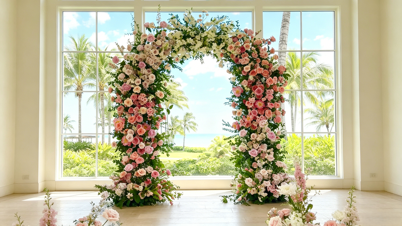 Wedding Arch Trends 2026: How to Create Luxury Wedding Spaces with Faux Flower Arches, Crescent Designs, Butterfly Installations, and Waterfall Backdrops