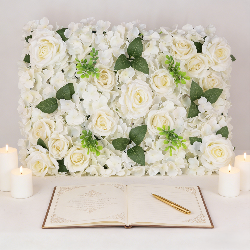 Artificial Rose Flower Wall Panel, Silk Floral Backdrop for Wedding Decor
