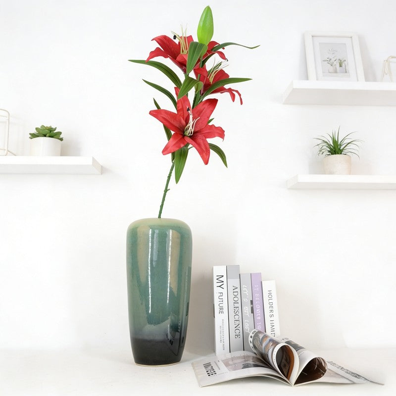 Lifelike Single Stem 3 Heads Artificial Lily with 11 Realistic Green Leaves Silk Flower for Wedding Living Room Hotel Decor - view 5