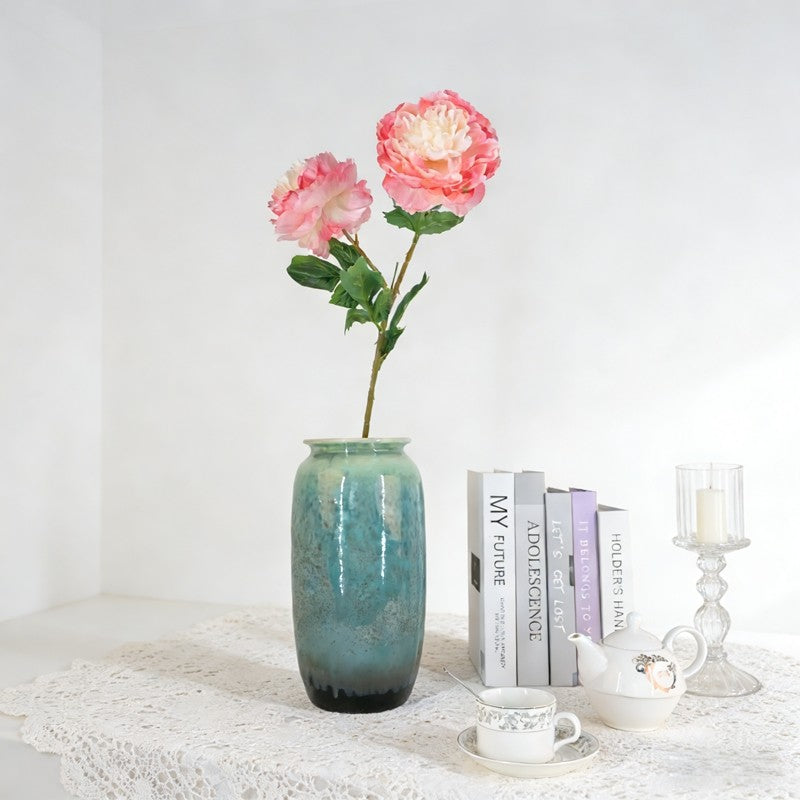 Textured Faux Peony Branch with Two Blossoms, Mixed Tones for Indoor Floral Displays - view 3