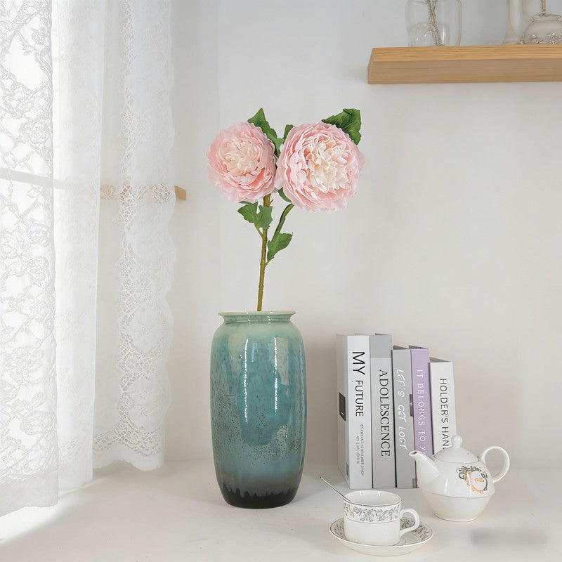 Textured Faux Peony Branch with Two Blossoms, Mixed Tones for Indoor Floral Displays - view 4