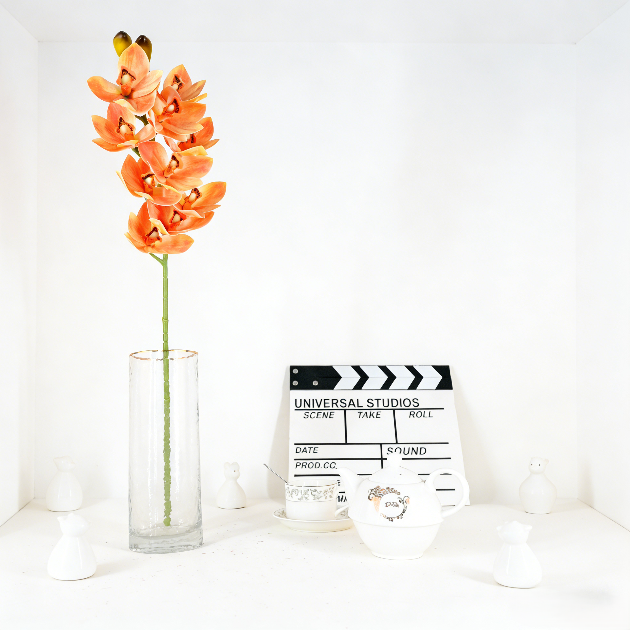 Real Texture Faux Cymbidium Branch, Assorted Shades for Indoor Floral Layout
