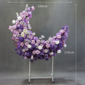 Purple White Crescent Moon Floral Arrangement Wheeled Stand Wedding Photo Backdrop Decor