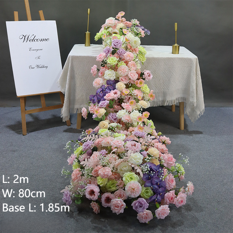 Pastel Pink Purple Waterfall Table Flower Runner Wedding Reception Centerpiece Decor