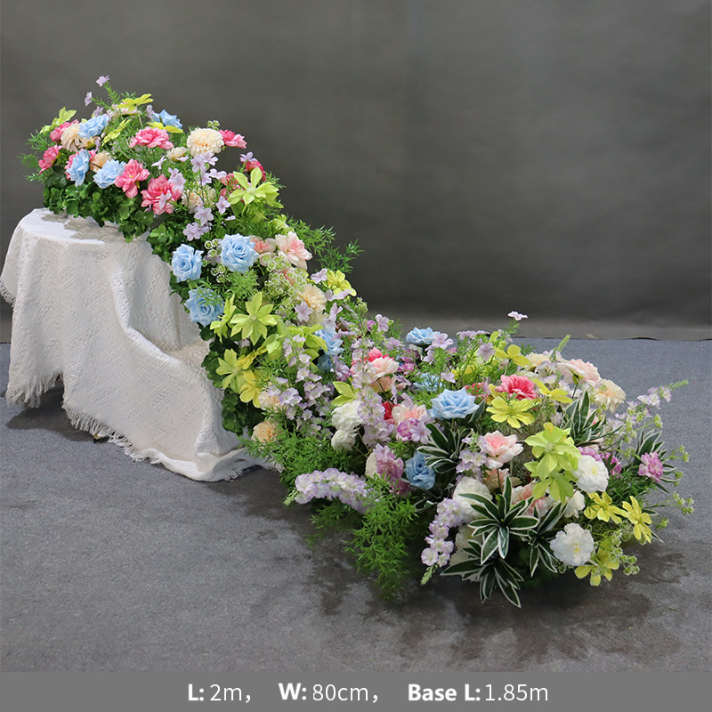Vibrant Multi color Long Table Floral Runner Waterfall Style Wedding Head Table Prop