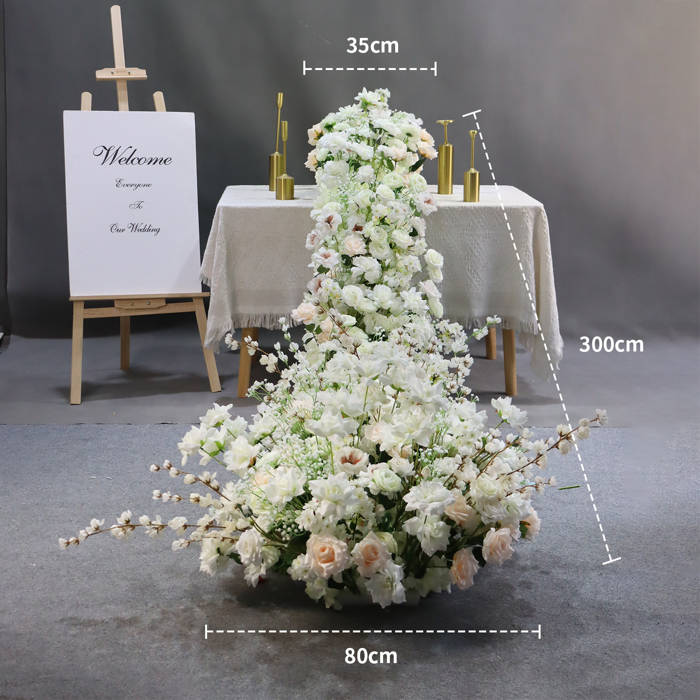 Long Cascading White Rose Floral Table Runner Wedding Head Table Elegant Party Decor Ornament