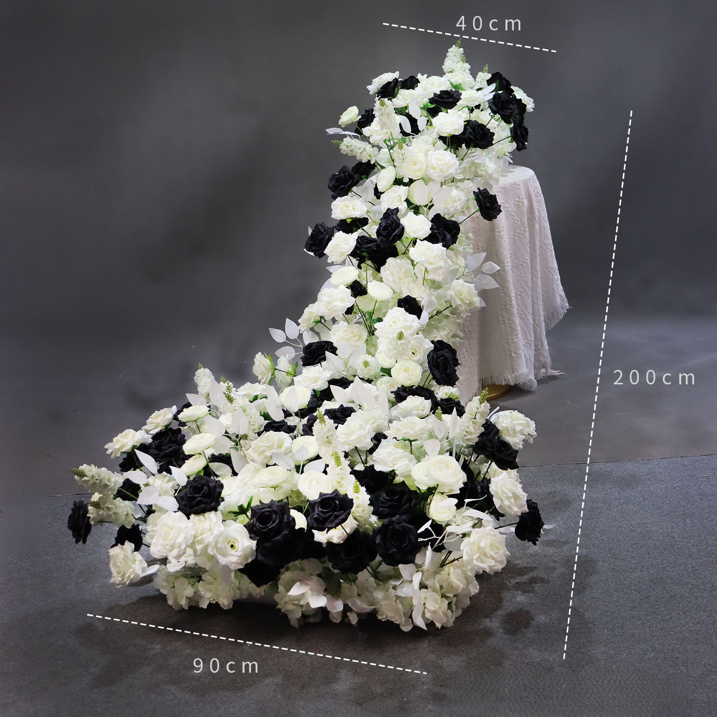 Black White Waterfall Silk Floral Arrangement Wedding Table Runner Decor Prop