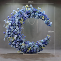 Blue Crescent Moon Floral Arch With Pearl Chain Wedding Photo Booth Backdrop Prop