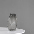 Clear Glass Vase with Herringbone Ribbed Texture, Modern Geometric | Crystal Flower Vase for Home Decor