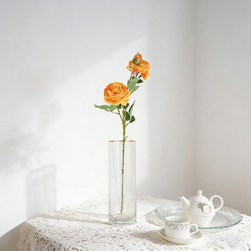 Soft Neutral Tone Artificial Peony Branch, Twin Full Blooms for Tea Table Gentle Accents - view 5