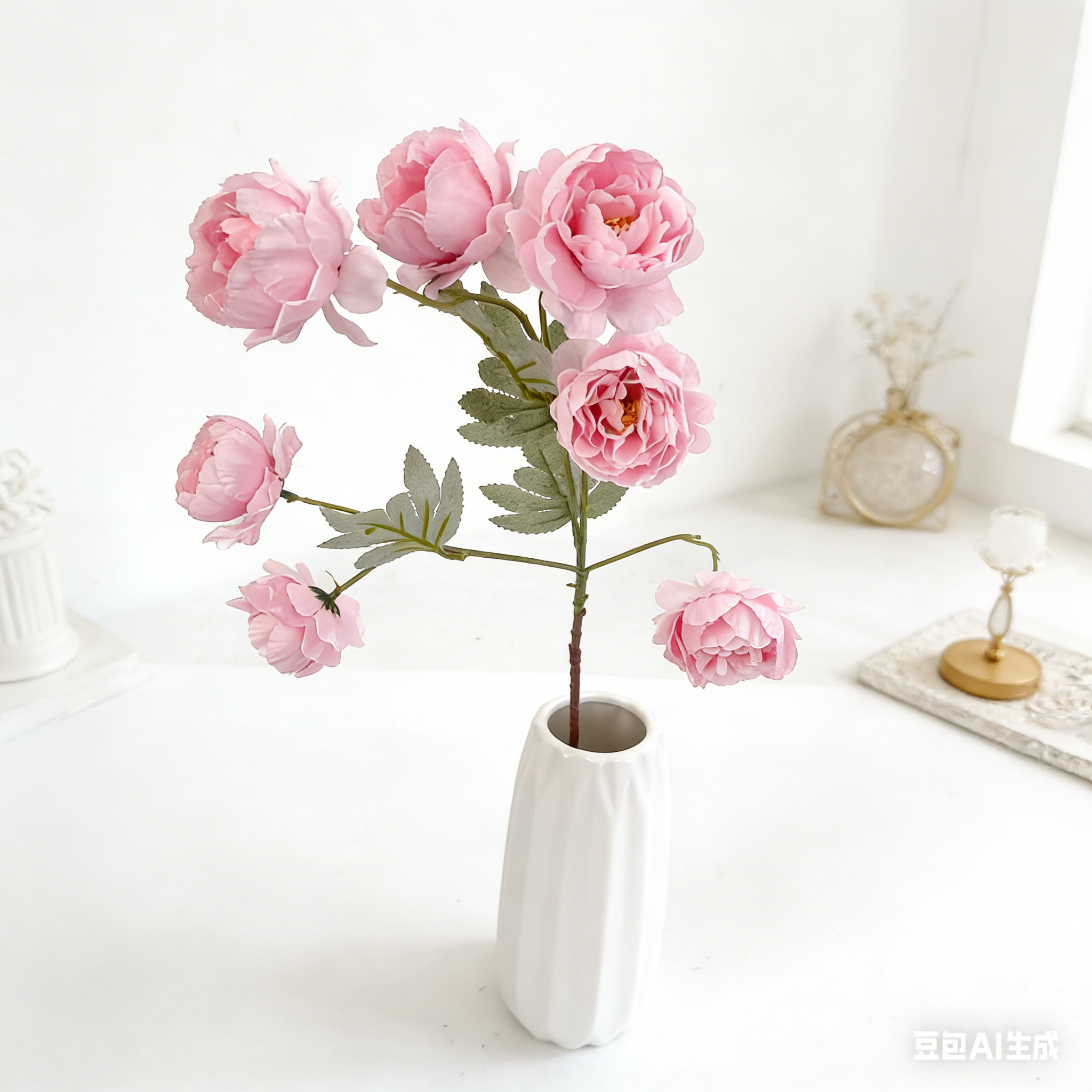 Harmonious Tone Artificial Peony Branch, 7 Large Blooms for Festival Vase Centerpieces