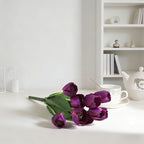 Nine-Bloom Artificial Tulip Branch, Auspicious Multi Shades for Housewarming Vase Styling