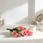Nine-Bloom Artificial Tulip Branch, Auspicious Multi Shades for Housewarming Vase Styling - view 4