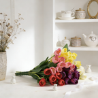 Nine-Bloom Artificial Tulip Branch, Auspicious Multi Shades for Housewarming Vase Styling