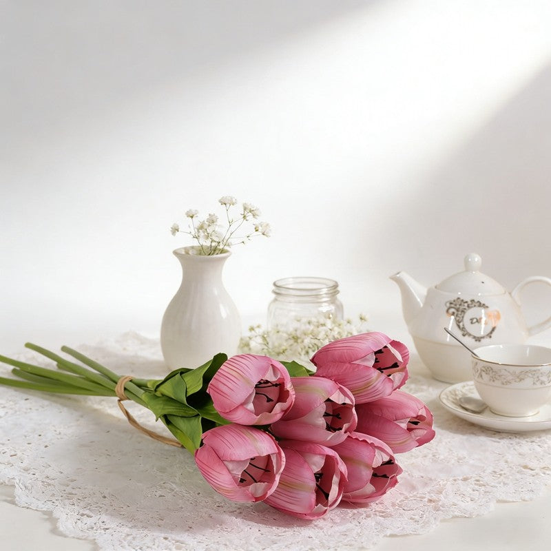 Streamlined Single-Stem Faux Open Tulip Picks, Fully Unfurled Bloom for Slim Vase Neutral Decor - view 4