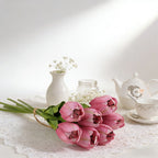 Streamlined Single-Stem Faux Open Tulip Picks, Fully Unfurled Bloom for Slim Vase Neutral Decor - view 4