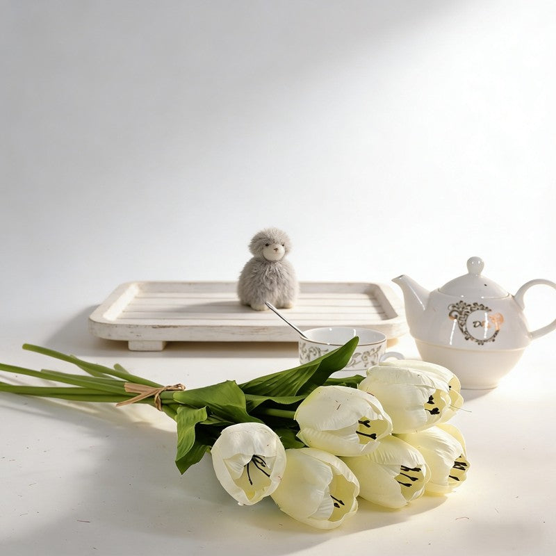 Streamlined Single-Stem Faux Open Tulip Picks, Fully Unfurled Bloom for Slim Vase Neutral Decor - view 2