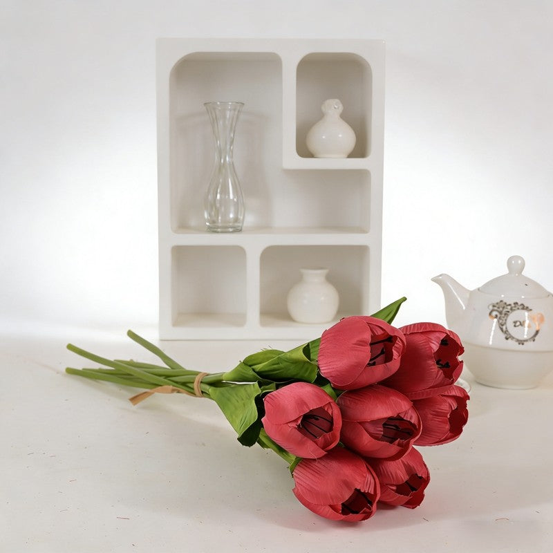 Streamlined Single-Stem Faux Open Tulip Picks, Fully Unfurled Bloom for Slim Vase Neutral Decor - view 6