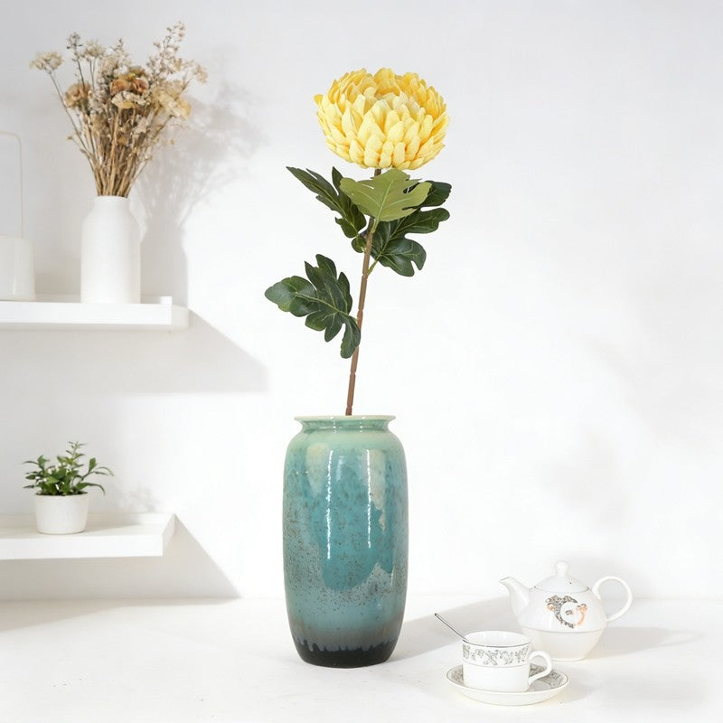 Multi Earthy Shade Chrysanthemum Sprigs, Solitary Flower Head Plus 4 Textured Leaves for Handcraft Decor - view 3