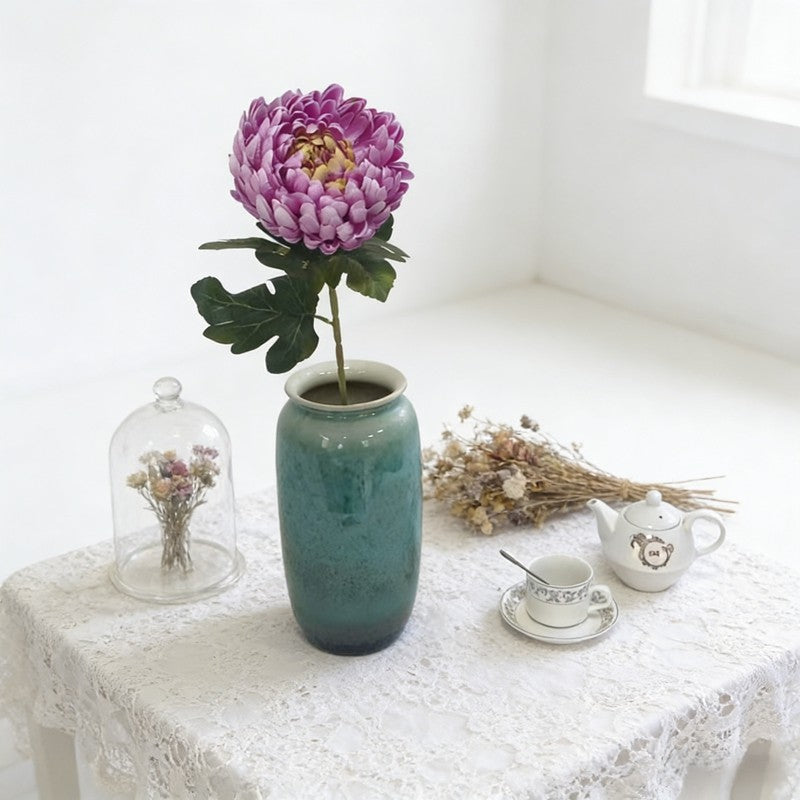 Multi Earthy Shade Chrysanthemum Sprigs, Solitary Flower Head Plus 4 Textured Leaves for Handcraft Decor - view 9