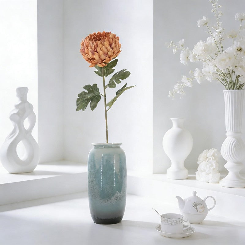 Multi Earthy Shade Chrysanthemum Sprigs, Solitary Flower Head Plus 4 Textured Leaves for Handcraft Decor - view 5