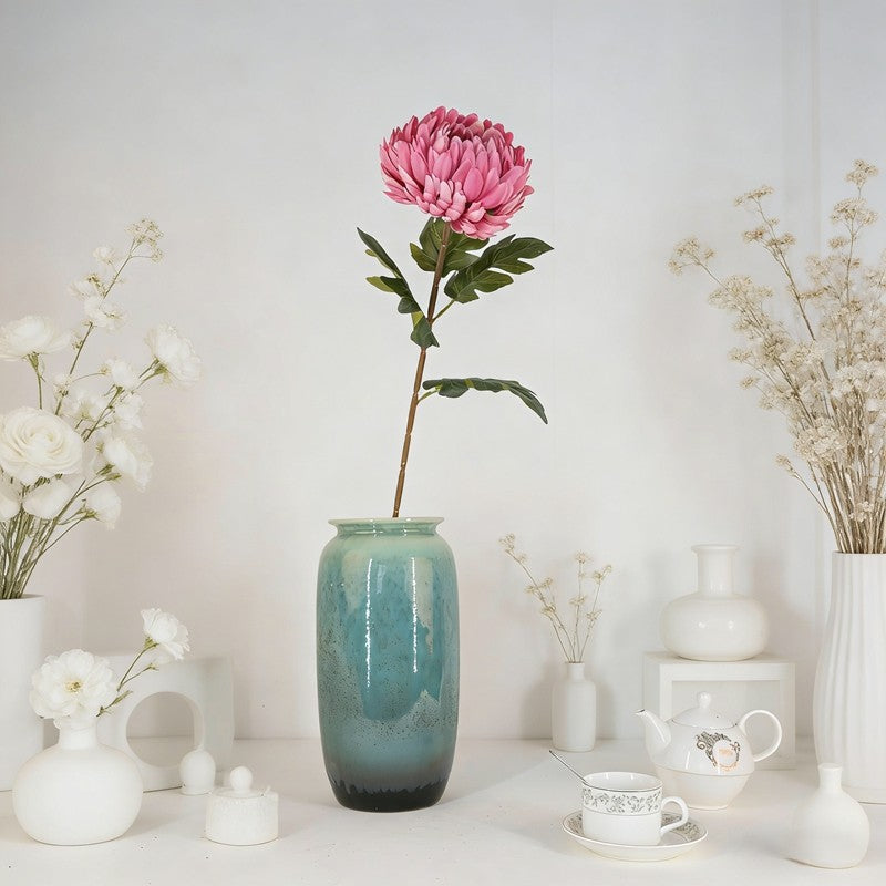 Multi Earthy Shade Chrysanthemum Sprigs, Solitary Flower Head Plus 4 Textured Leaves for Handcraft Decor - view 8