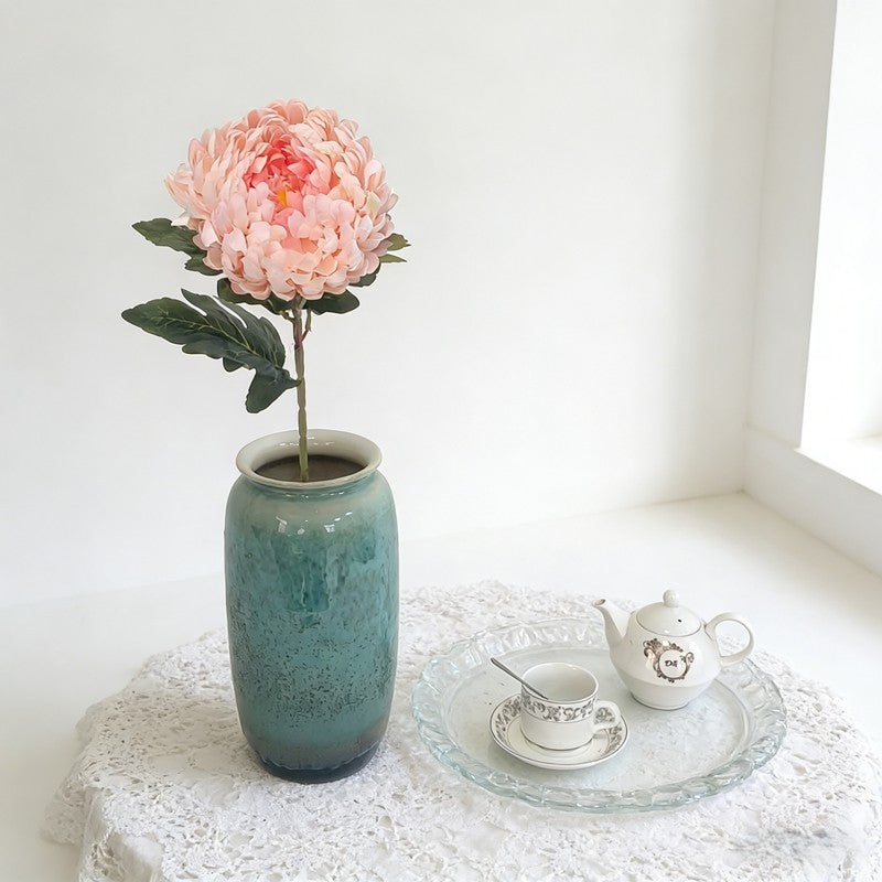 Multi Earthy Shade Chrysanthemum Sprigs, Solitary Flower Head Plus 4 Textured Leaves for Handcraft Decor - view 7