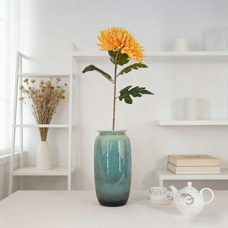 Single-Bloom Faux Chrysanthemum Picks, 1 Round Flower & 4 Textured Leaves for Fall Tiny Decor - view 4