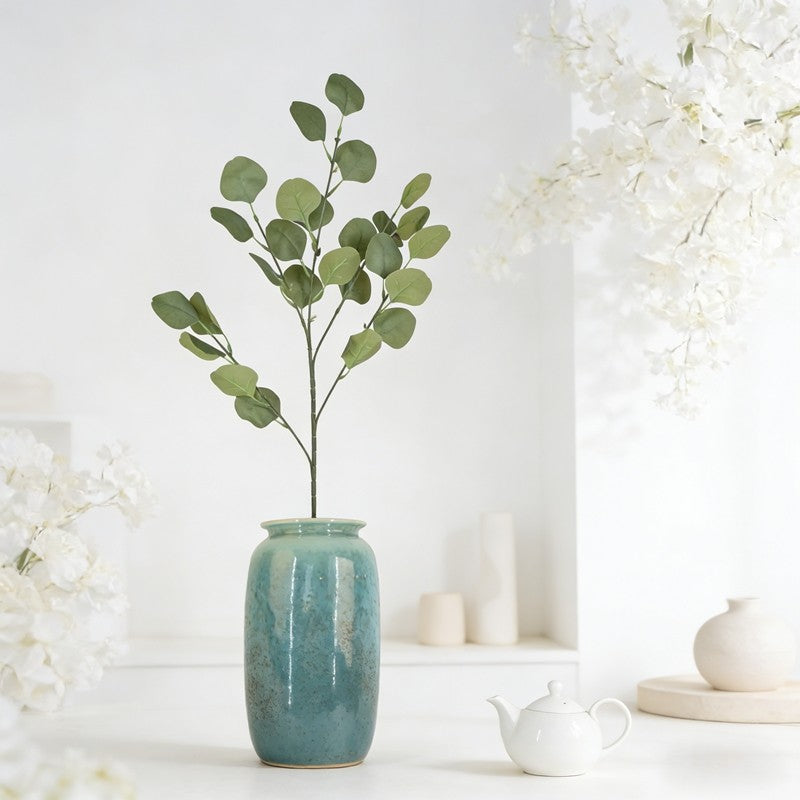 Silver Dollar Faux Eucalyptus Sprigs, 26 Silvery Round Leaves for Minimalist Greenery Accents - view 13