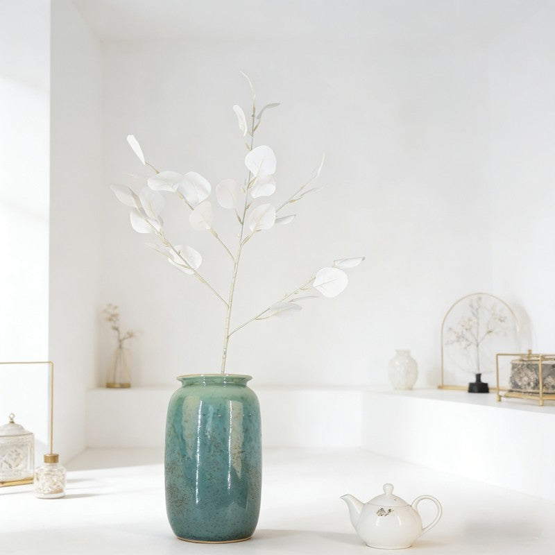 Silver Dollar Faux Eucalyptus Sprigs, 26 Silvery Round Leaves for Minimalist Greenery Accents - view 5