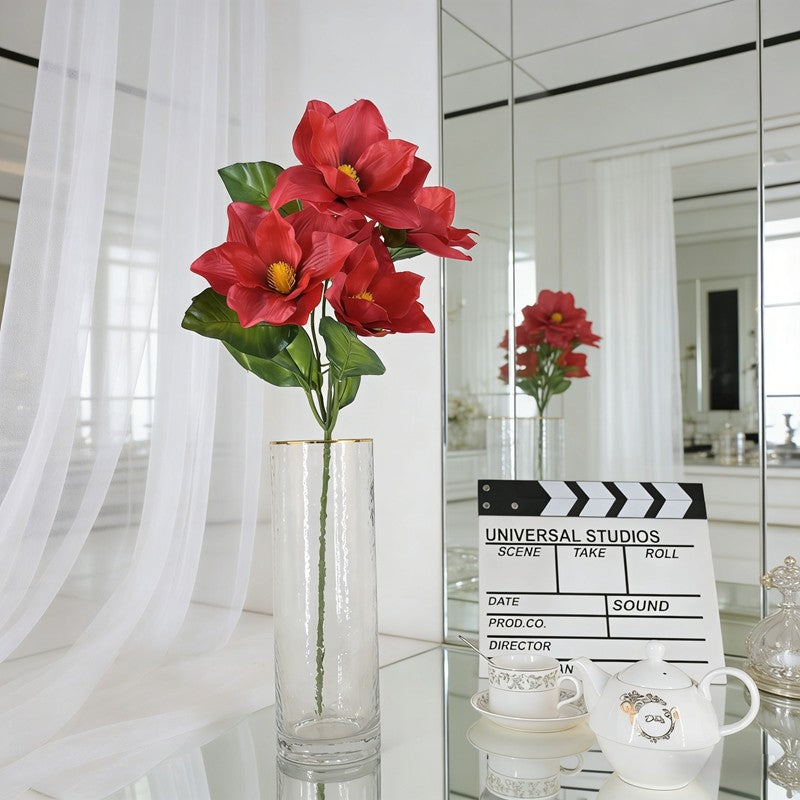 Elongated Artificial Magnolia Sprays, Assorted Elegant Tones with 5 Blooms & 8 Leaves for Vase Styling - view 5