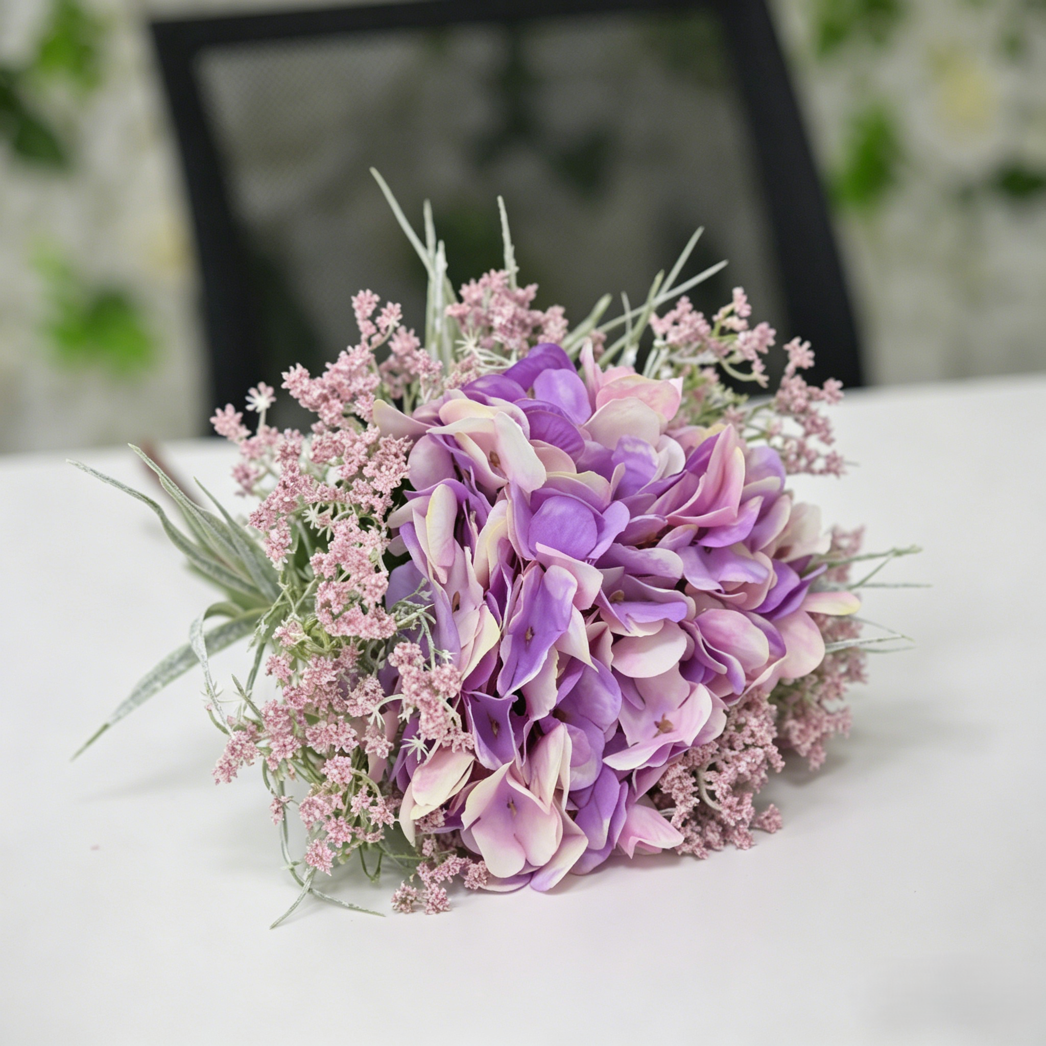 Purple Hydrangea & Baby’s Breath Bridal Bouquet,Wedding/Bridesmaid/Home Decor