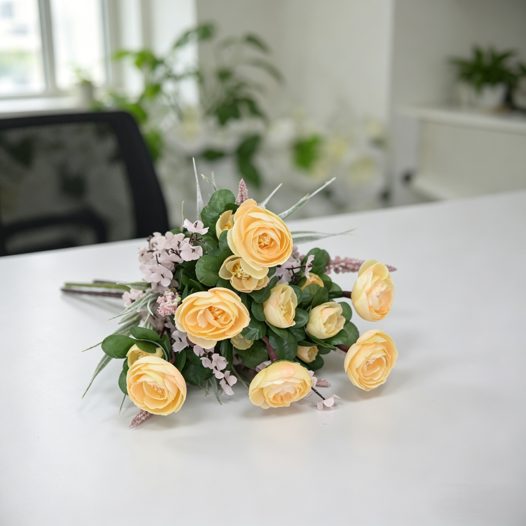 Yellow Camellia Bridal Bouquet |Artificial Wedding Flower/ Home Decor