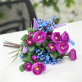 Artificial Purple Camellia Bouquet with Blue Baby's breath for Wedding & Home Decor