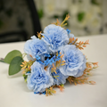 Artificial Light Blue Carnation Bouquet with Greenery and Blue Accents