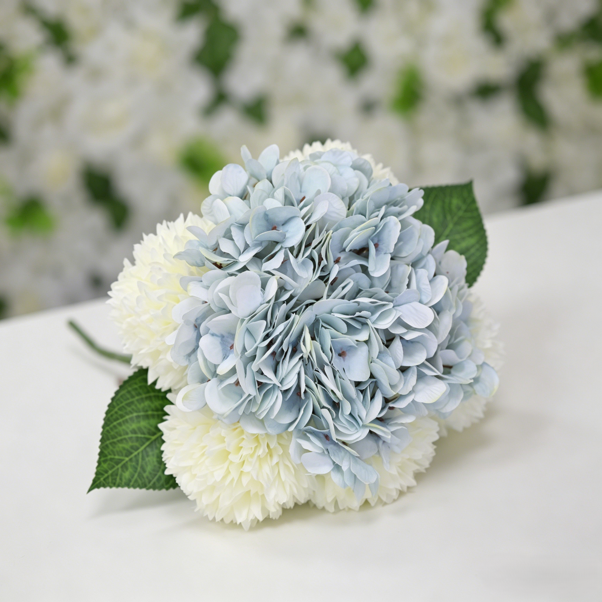 Artificial Dusty Blue Hydrangea Bouquet with Cream White Accents