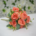Artificial Coral Rose Bouquet with Greenery for Wedding & Home Decor