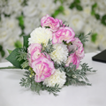 Artificial Pink-Edged Carnation & White Pom Pom Bouquet with Greenery