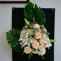 Artificial Champagne Rose & Pink Lily Bouquet with Monstera Leaves