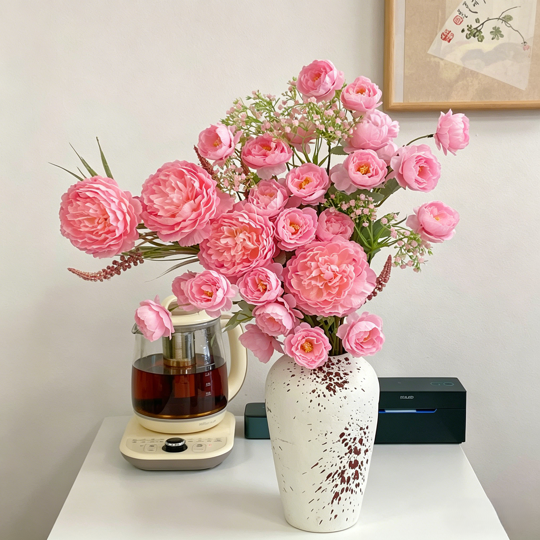 Artificial Two-Sided Pink Flower Arrangement with Peonies, Lilies & Baby’s Breath