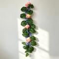 Artificial Hanging Floral Garland with Monstera Leaves & Pink Peonies