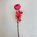 Artificial Single Stem Pink Protea Flower with Red Eucalyptus Leaves