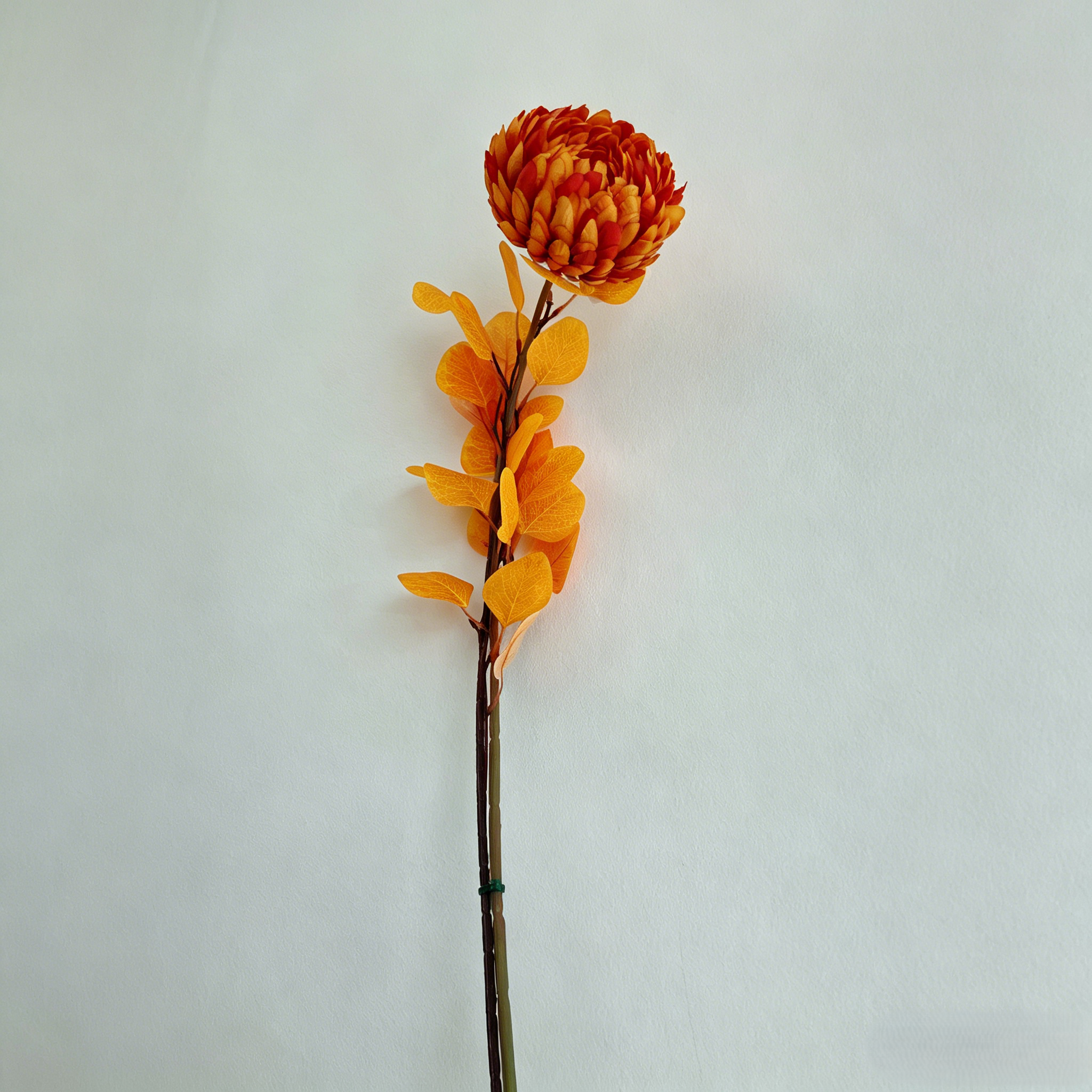 Artificial Single Stem Orange Protea Flower with Autumn Eucalyptus Leaves