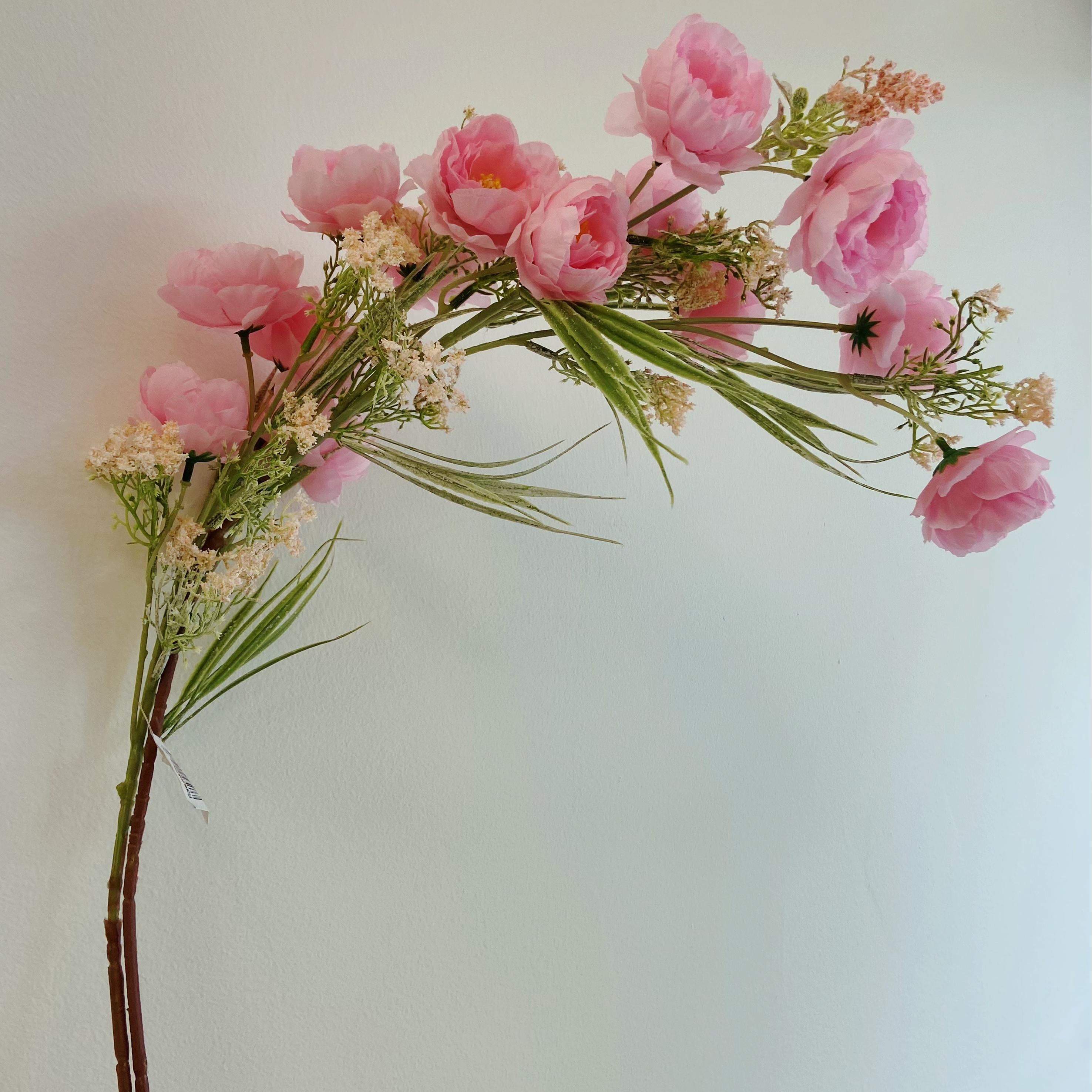 Artificial Trailing Pink Peony Spray with Baby's Breath Accents