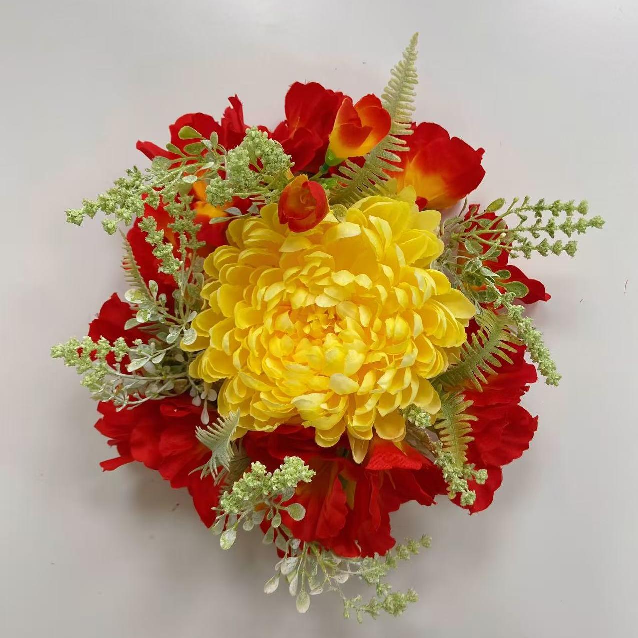 Artificial Red & Yellow Chrysanthemum Flower Bouquet
