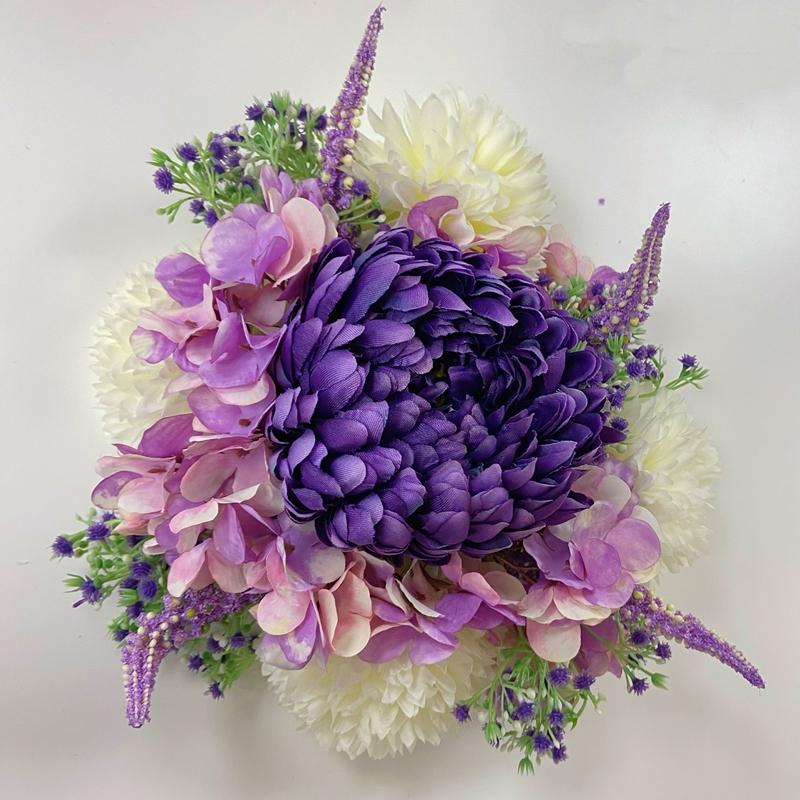 Artificial Purple & White Mixed Flower Bouquet with Hydrangea & Chrysanthemum