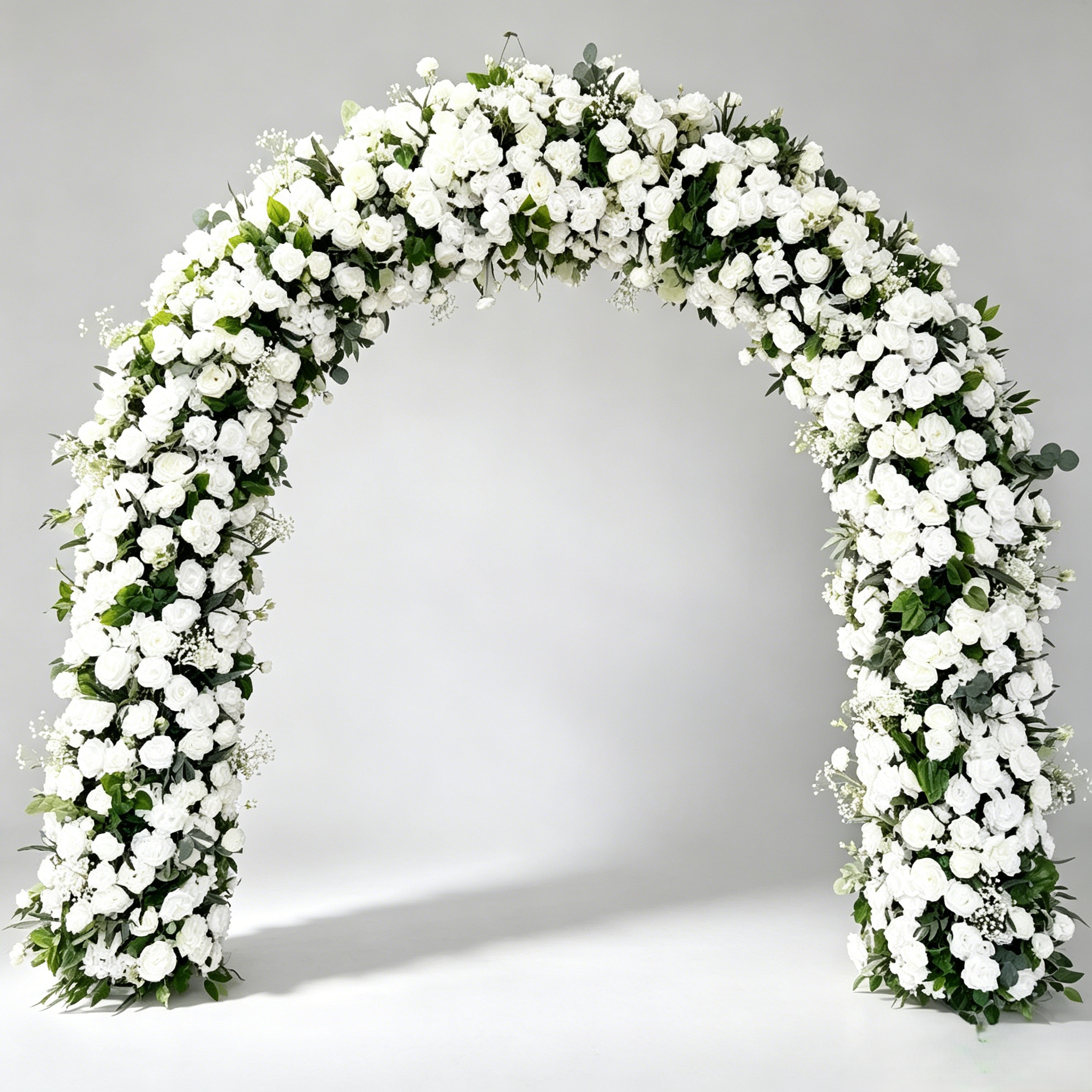 Pure White Ranunculus Rose Eucalyptus Floral Arch for Wedding Ceremony Photo Booth Backdrop Decor