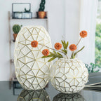 Mini Geometric Glass Vase with Gold Rim, Frosted White | Gold-Trimmed Bud Vase for Shelf Decor